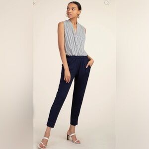 Trina Turk Giselle Sleeveless Draped Stripe Nautical Jumpsuit